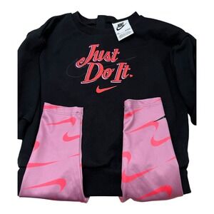 Nike Just Do It Black Sweatshirt & Pink Leggings Set - Kids